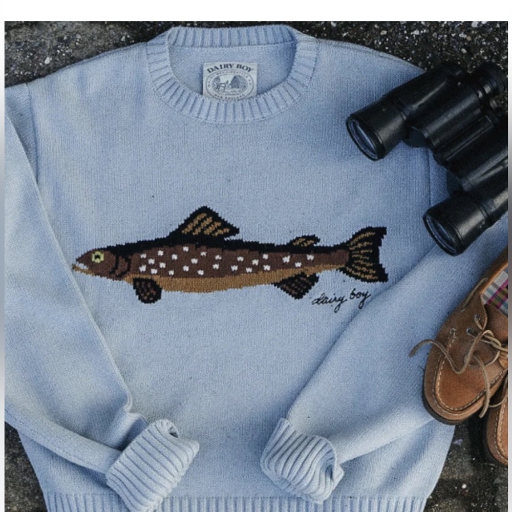 Dairy boy fishermen's daughter fish sweater Blue XS